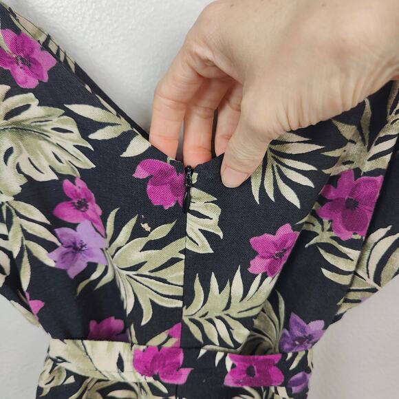 Reformation Beliz Dress Size 8 Purple Black Lanai Floral Print Linen Mini Beach - Picture 4 of 9